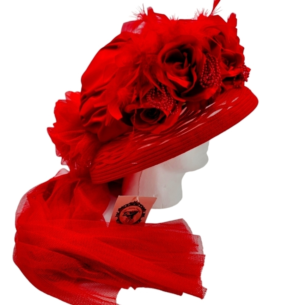 Vintage Elsie Massey Red Victorian style derby Hat church hat